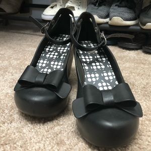 Mel Melissa Black Platform Wedges Ankle Strap